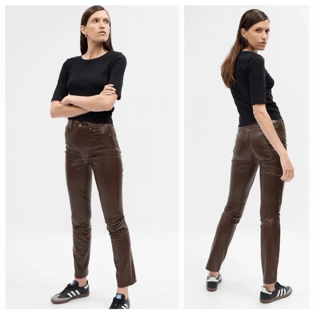 GAP High Rise Vegan Leather Vintage Chocolate Brown Slim Pants Size 27/4 Regular